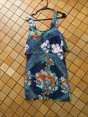 Anthropologie Maeve Navy Floral Sundress with Orange, Teal & White Accents